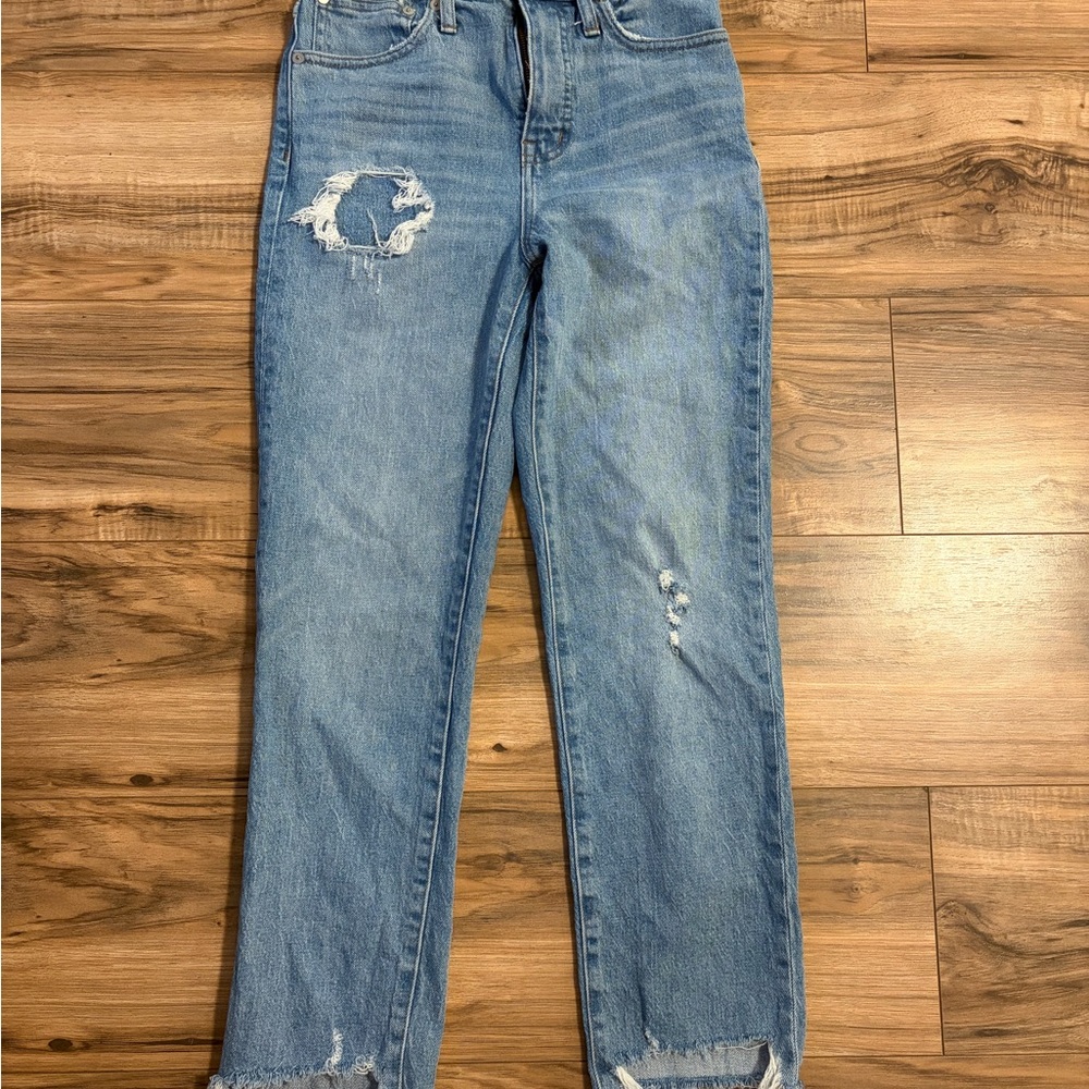 Madewell Light Blue Distressed Straight Leg Jeans